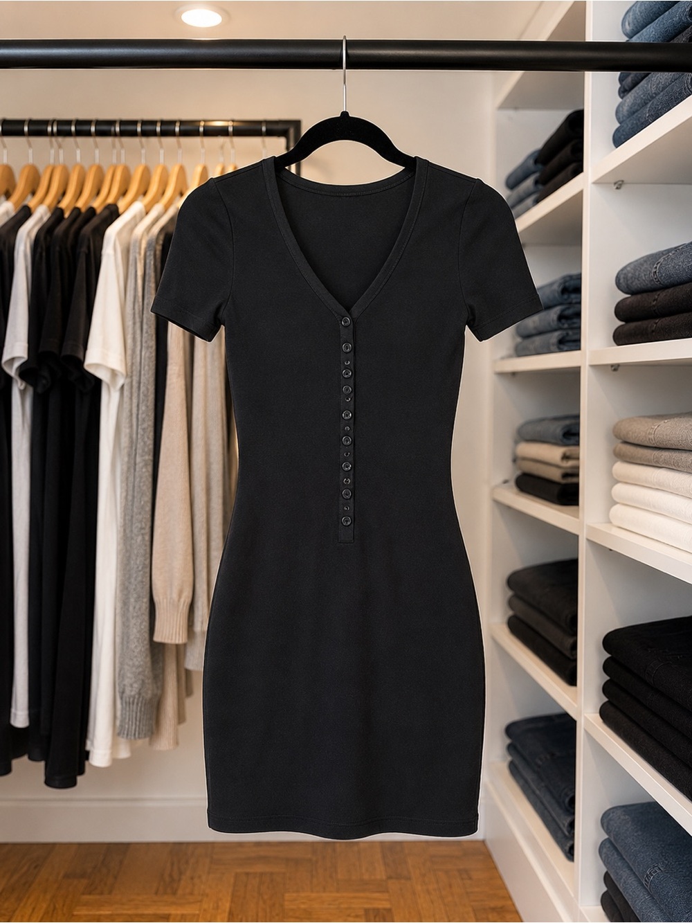 Alexander Wang Black V Neck Mini Dress XS | Bodycon Sheath Dress